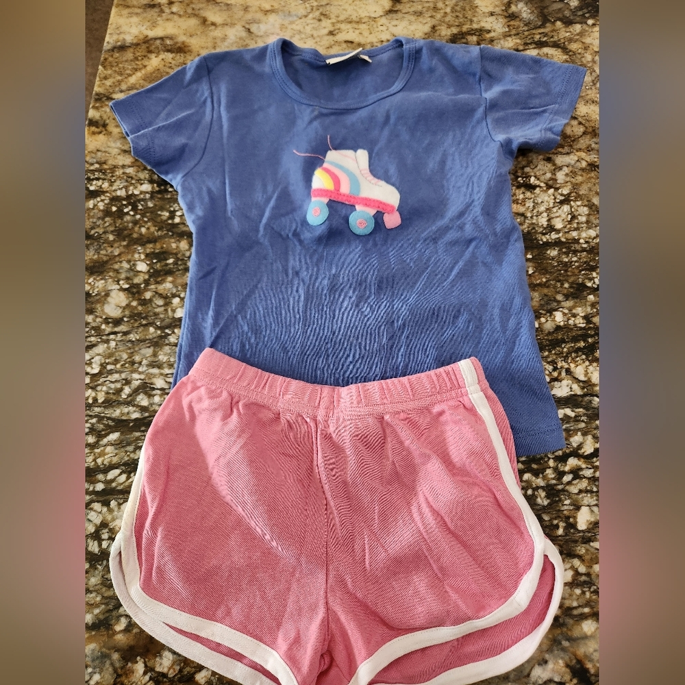 Blue and Pink Kids Matching Set with Roller Skate Design